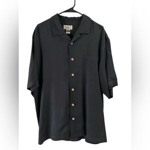 GEAR black silk blend short sleeve button down shirt